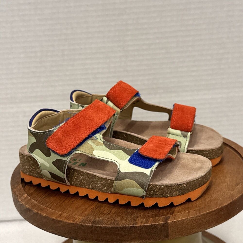 Mini Boden Camo Print Leather Sandals JL3 Multicolor Size US:9 EU:26